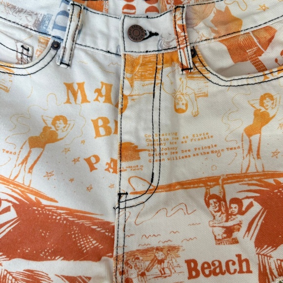 UO BDG Retro Beach Fringe Denim Shorts White Orange Blue Size 24 - Picture 3 of 5